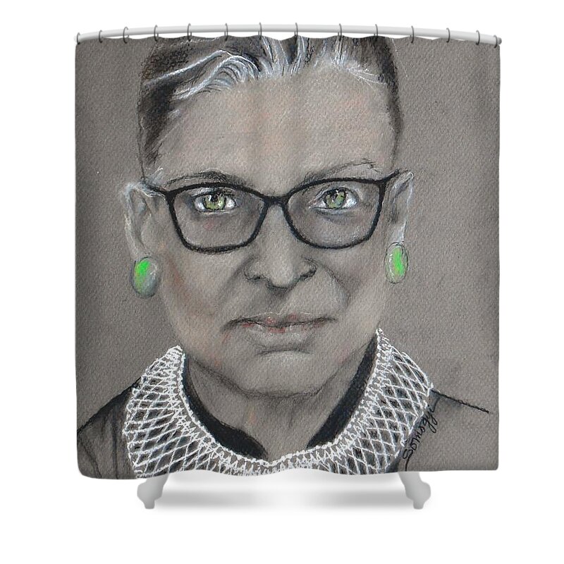 Ruth Bader Ginsburg Shower Curtain featuring the drawing White-Collar Justice by Jayne Somogy