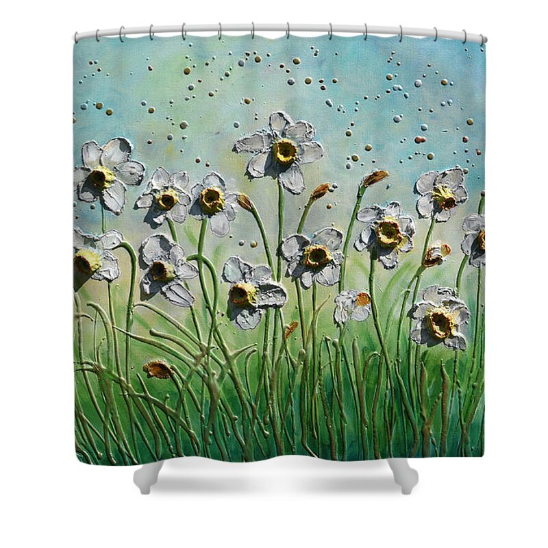 Daffodils Shower Curtain featuring the painting White Daffodils by Amanda Dagg