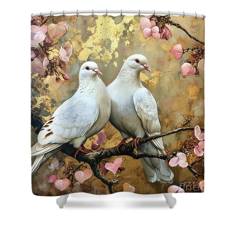 Doves Shower Curtain featuring the painting White Doves In Love by Tina LeCour