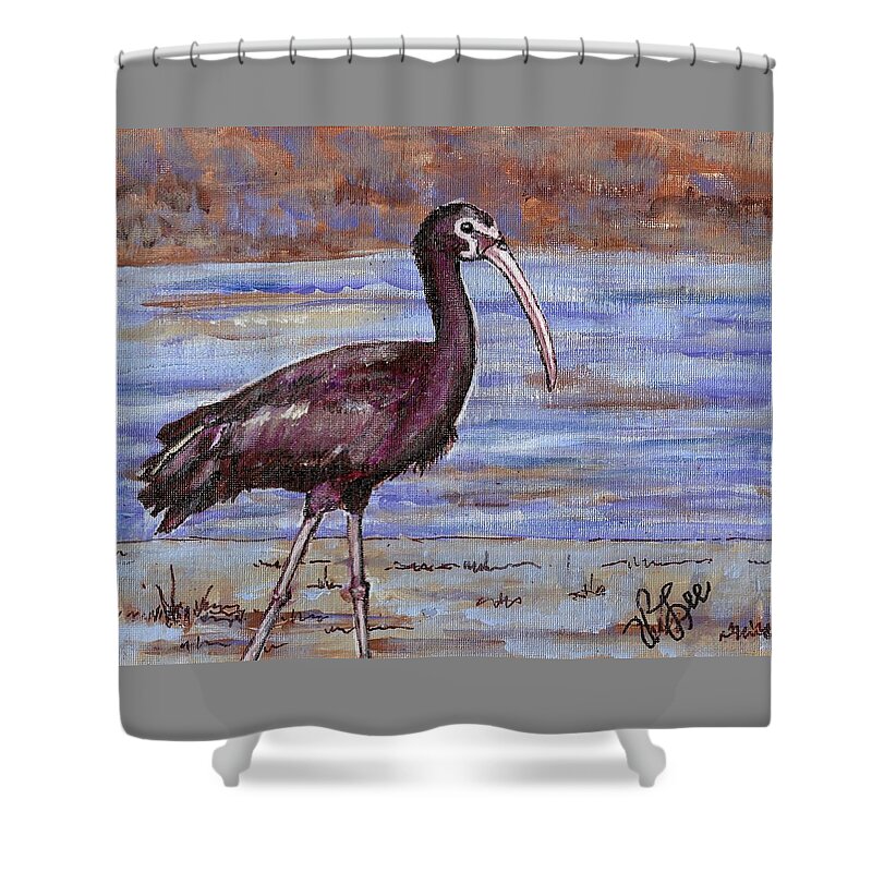 Bird Shower Curtain featuring the painting White-Faced Ibis by VLee Watson