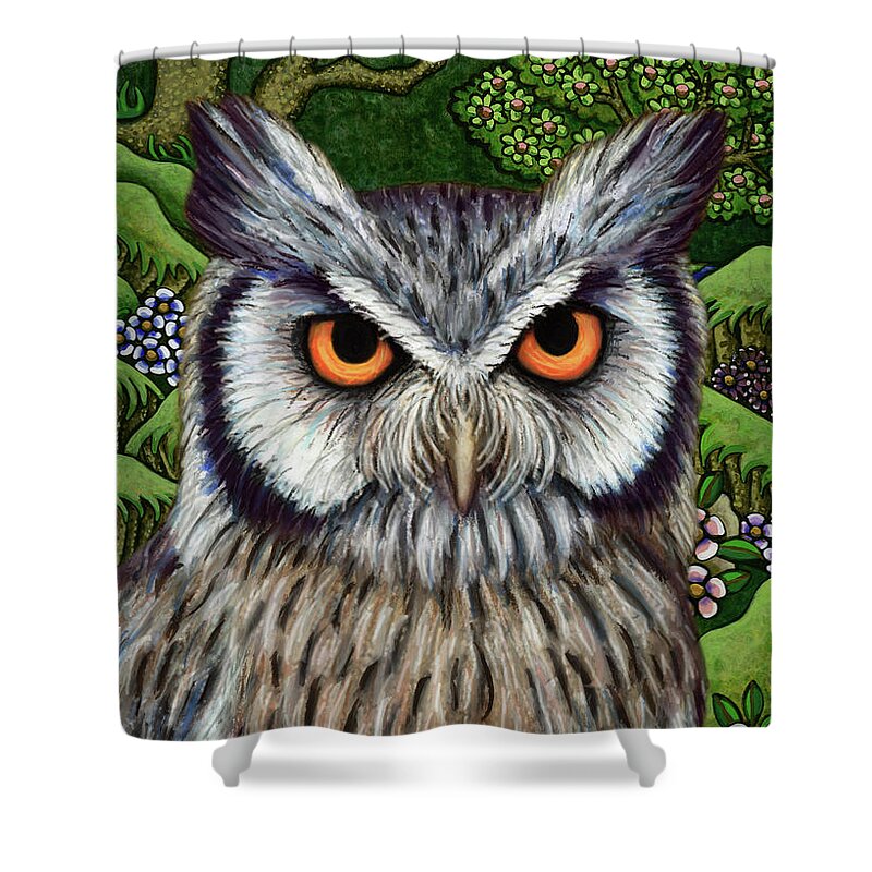 Owl Shower Curtain featuring the painting White Faced Woodland Scops by Amy E Fraser