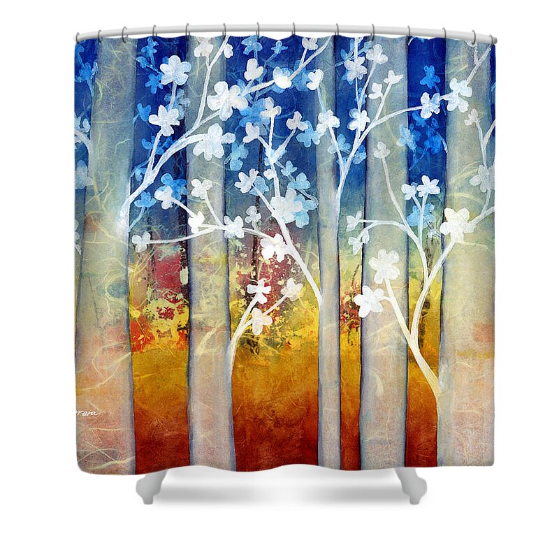 White Forest Shower Curtain featuring the painting White Forest II by Hailey E Herrera