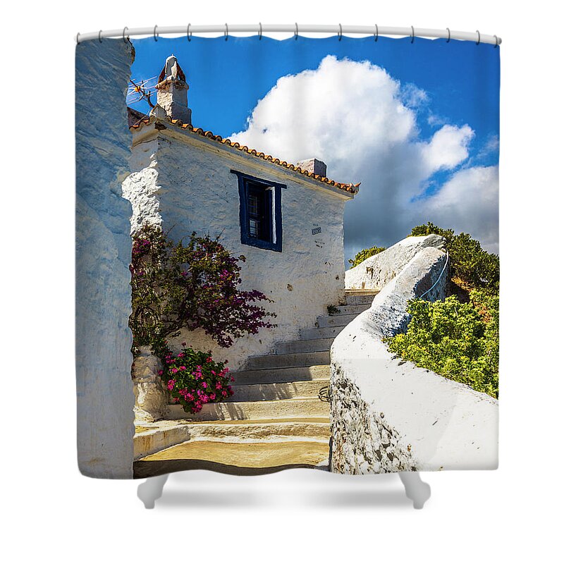 Aegean Sea Shower Curtain featuring the photograph White Greek House by Evgeni Dinev