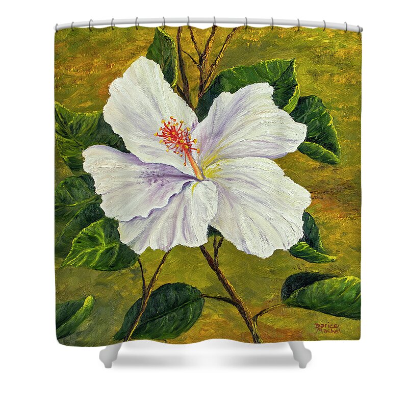 Flower Shower Curtain featuring the painting White Hibiscus by Darice Machel McGuire