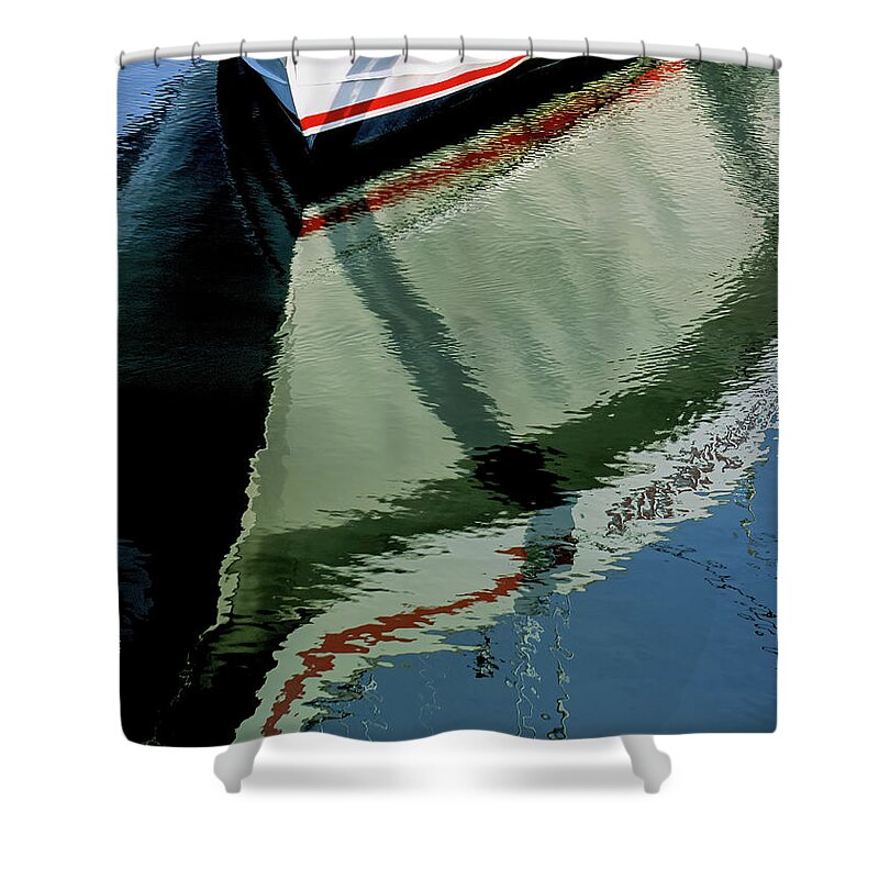  Reflect Shower Curtain featuring the photograph White Hull on the Water by William Kuta