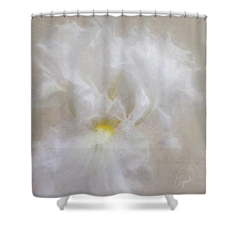White Shower Curtain featuring the photograph White Iris IV by Karen Lynch