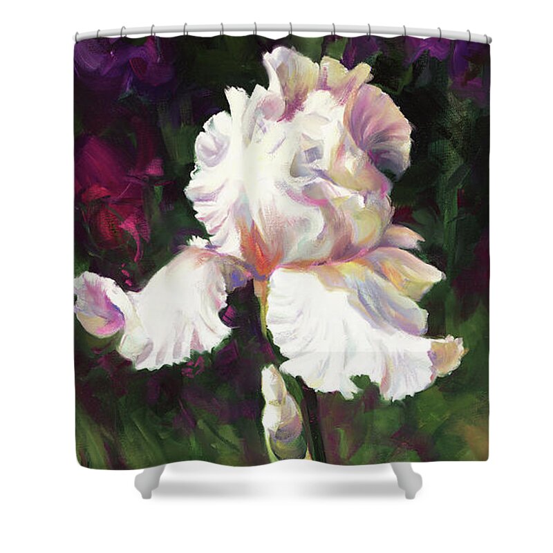 White Iris Shower Curtain featuring the painting White Iris by Laurie Snow Hein