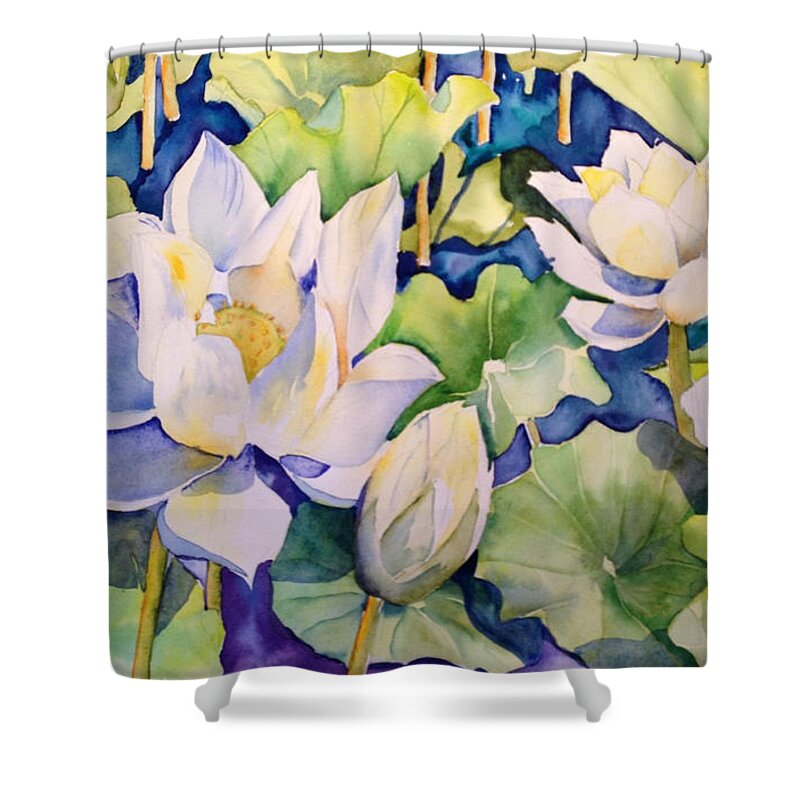 Lotus Shower Curtain featuring the painting White Lotus by Liana Yarckin