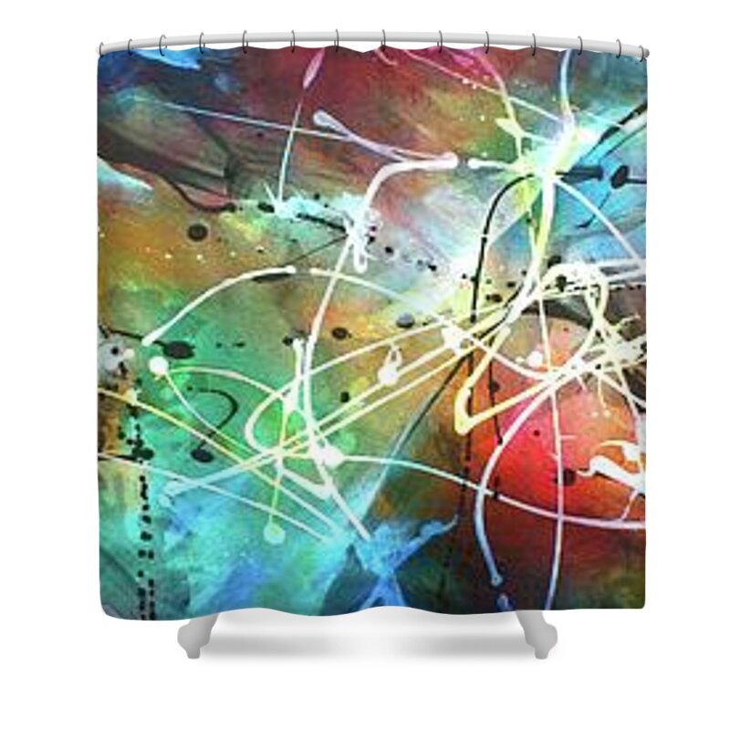 Abstract Shower Curtain featuring the painting White Treasure by Michael Lang