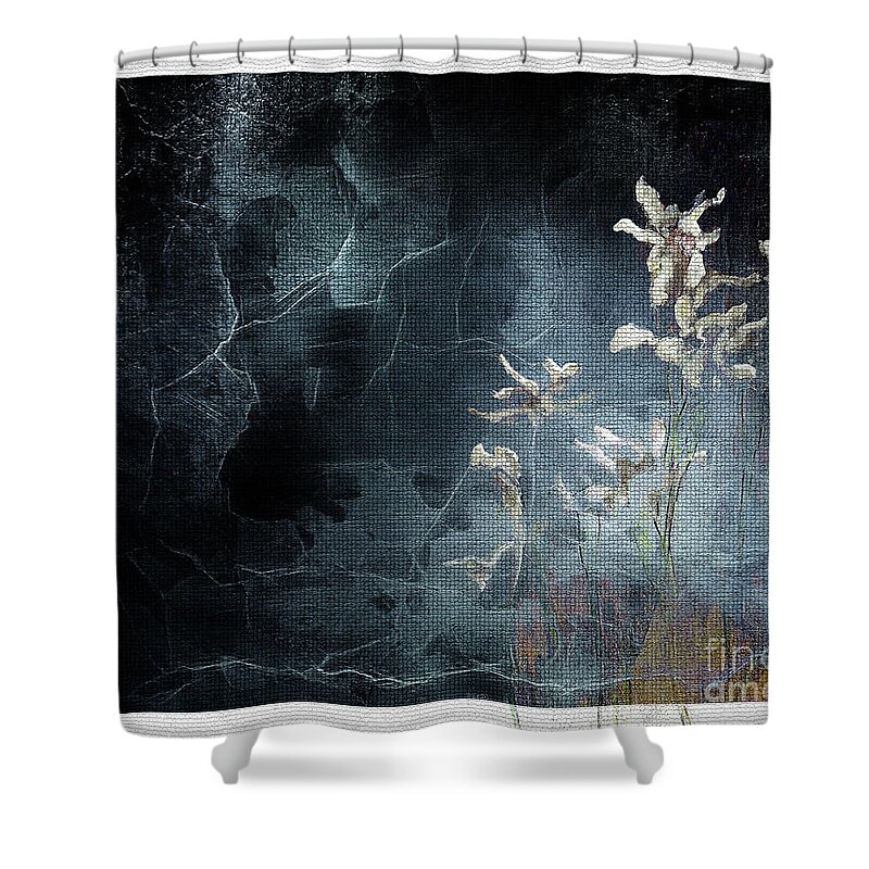 Abstract Shower Curtain featuring the digital art White Water Flowers by Deb Nakano