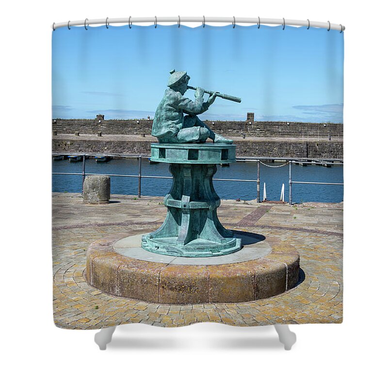Whitehaven Shower Curtain featuring the photograph Whitehaven boy on capstan by Steev Stamford