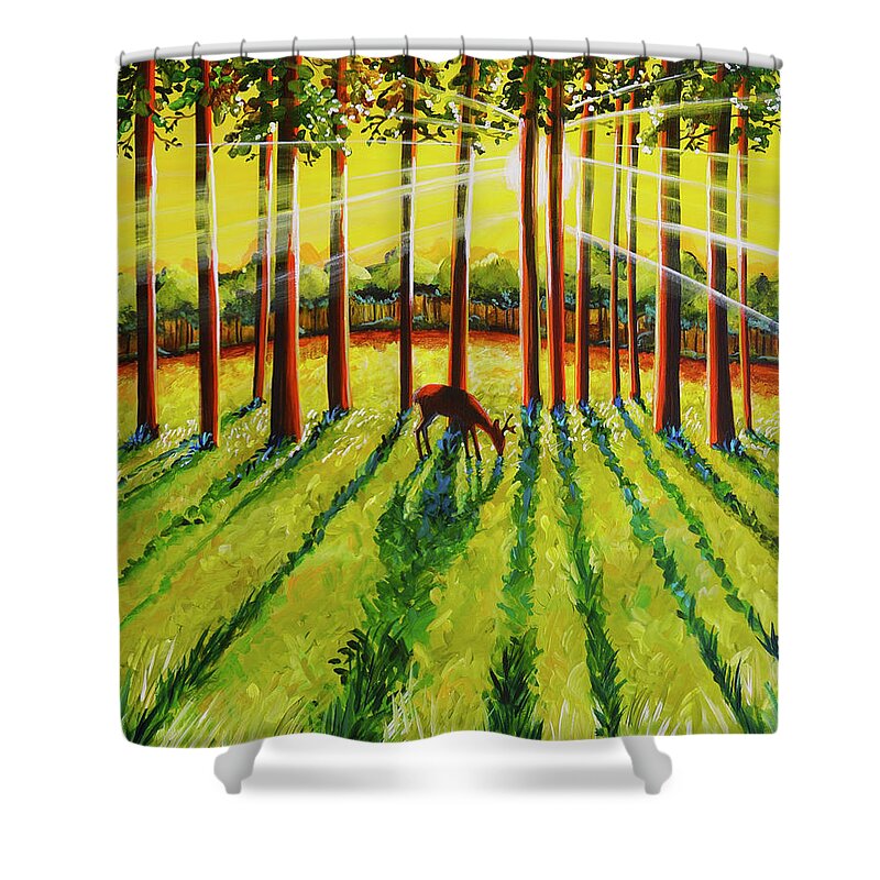 Deer Shower Curtain featuring the painting Who Could That Be by Cindy Thornton