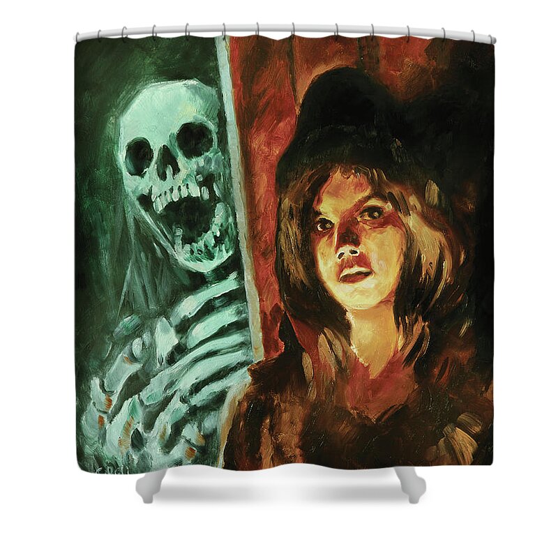 Horror Shower Curtain featuring the painting Who goes there by Sv Bell