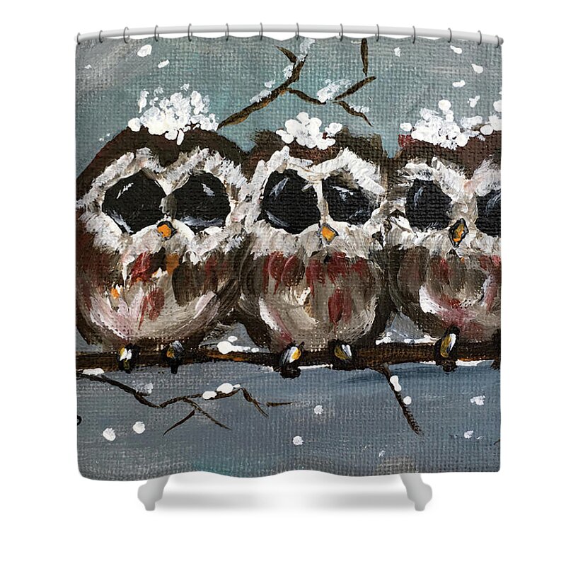 Owls Shower Curtain featuring the painting Who Us by Roxy Rich
