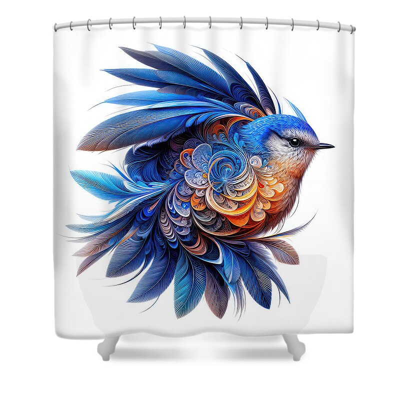 Bluebird Shower Curtain featuring the digital art Whorls of Bluebird Wonder by Bill and Linda Tiepelman
