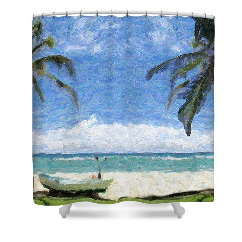 Caribbean Ocean Shower Curtain featuring the digital art Waiting for the Tide by David Zimmerman