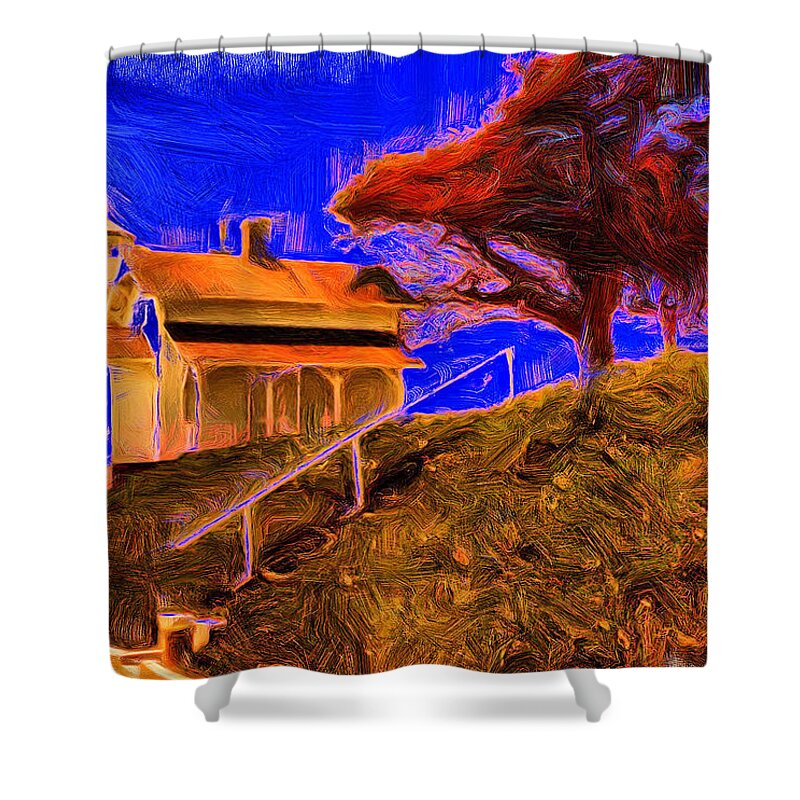 House Shower Curtain featuring the digital art Widow's Watch House on the Hill by Russel Considine