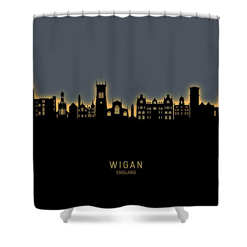 Wigan Shower Curtain featuring the digital art Wigan England Skyline #80 by Michael Tompsett