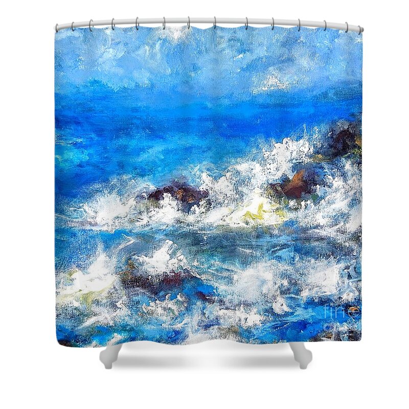 Seascape Art Shower Curtain featuring the painting paintings of Wild Atlantic sea by Mary Cahalan Lee - aka PIXI