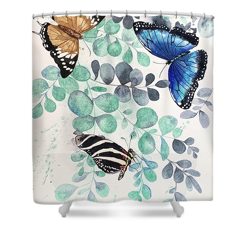 Wild Shower Curtain featuring the painting Wild Butterflies by Hilda Vandergriff