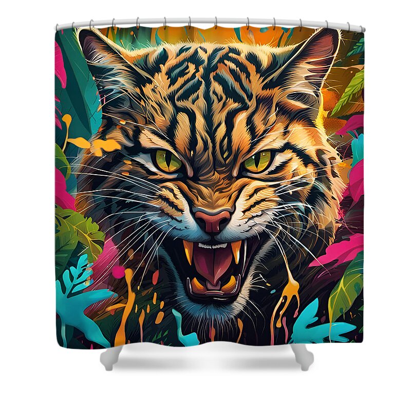 Wild Shower Curtain featuring the digital art Wild Cat by Jason Denis