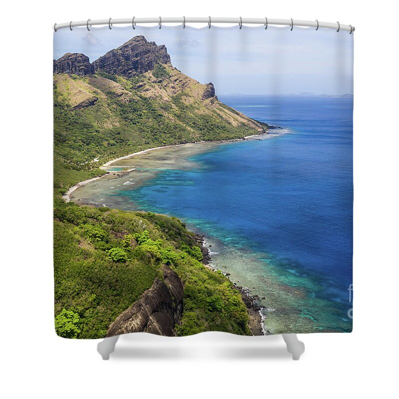 Fiji Shower Curtain featuring the photograph Wild coast of the tropical Waya island in the Yasawa islands gro by Didier Marti