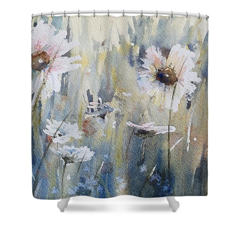 Watercolour Art Shower Curtain featuring the painting Wild Daisies by Sheila Romard