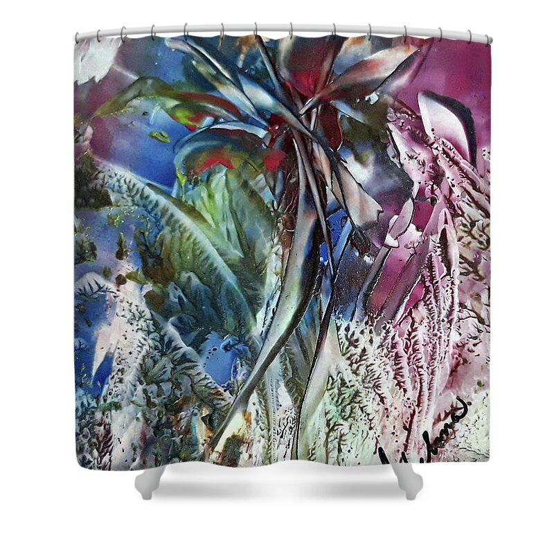 Encaustic Shower Curtain featuring the painting Wild Orchid by Wilma Lopez