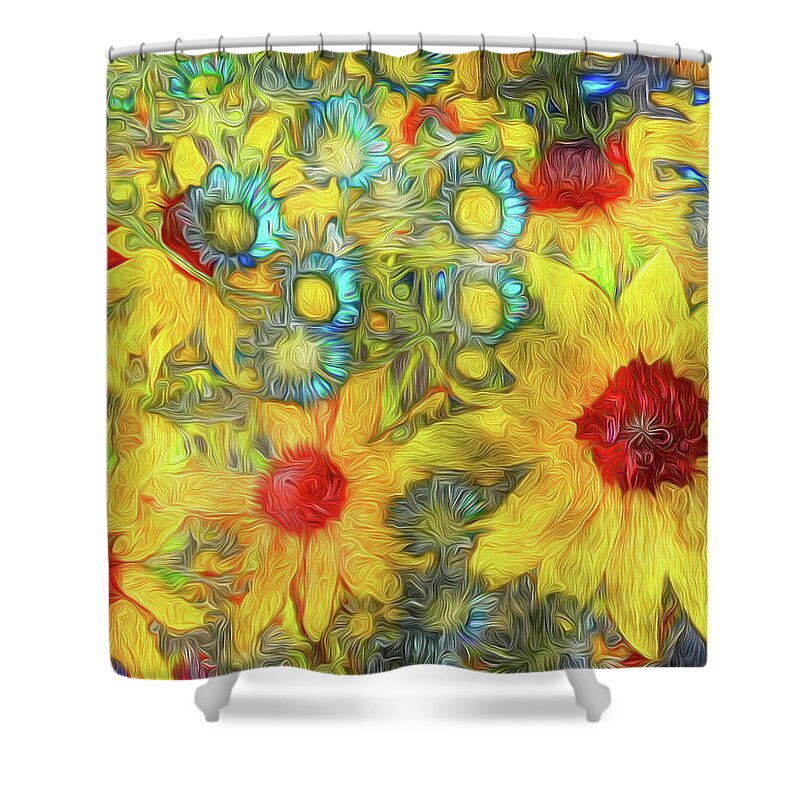Colorful Shower Curtain featuring the digital art Wild Wildflowers Colorful Botanical Art by Shelli Fitzpatrick