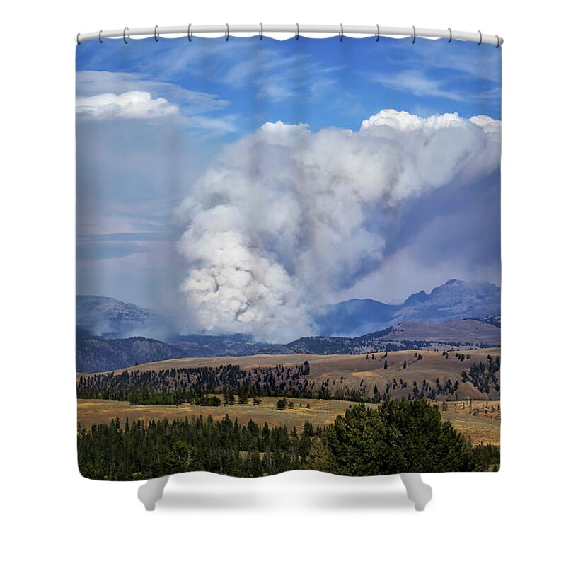 Wildfires In Yellowstone Shower Curtain featuring the photograph Wildfires in Yellowstone by Carolyn Derstine