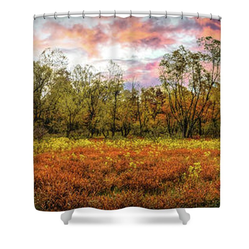 Panorama Shower Curtain featuring the photograph Wildflower Fall Meadow Panorama by Debra and Dave Vanderlaan