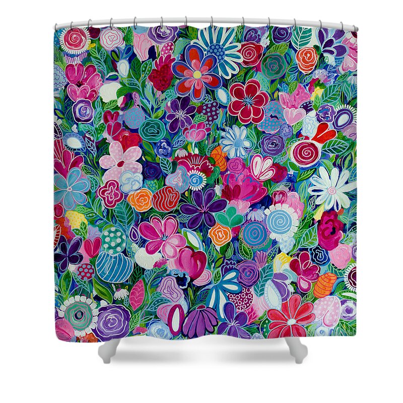 Abstract Floral Shower Curtain featuring the painting Wildflowers by Beth Ann Scott