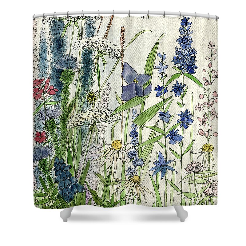 Wildflower Print Shower Curtain featuring the painting Wildflowers by Laurie Rohner