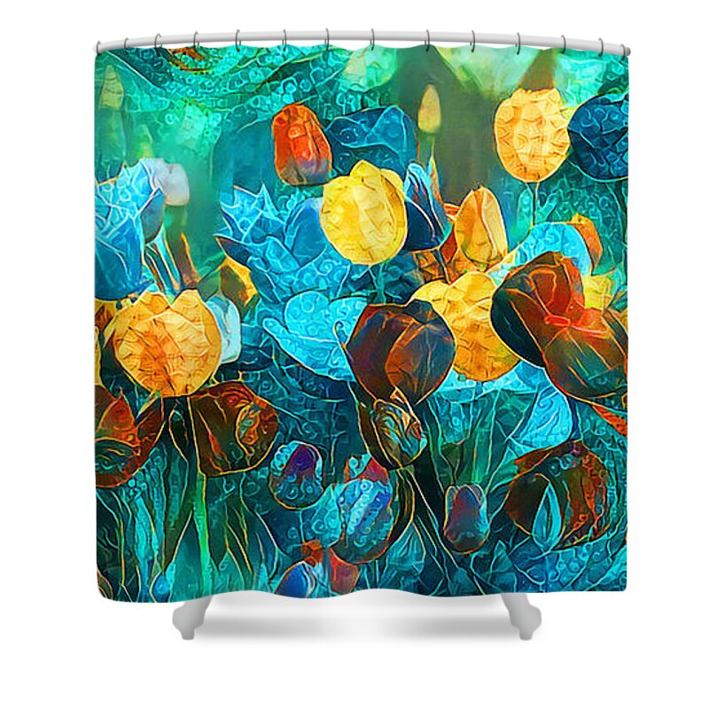 Wingsdomain Shower Curtain featuring the photograph Wildflowers Tulips in Contemporary Vibrant Color Motif 20200506v13 long by Wingsdomain Art and Photography