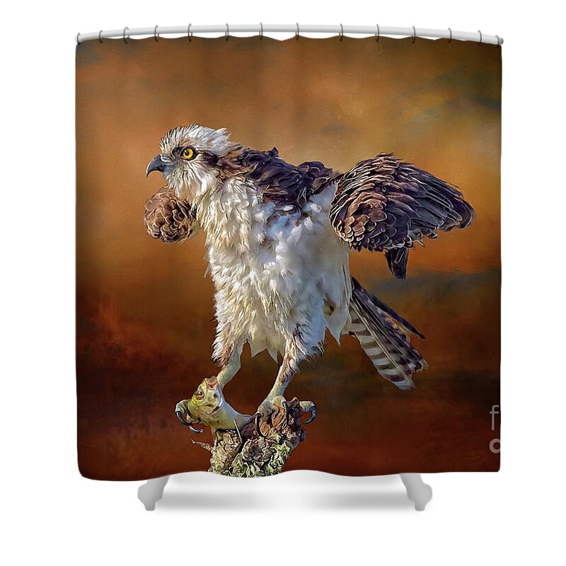 Ospreys Shower Curtain featuring the mixed media Wildlife Artistry by DB Hayes