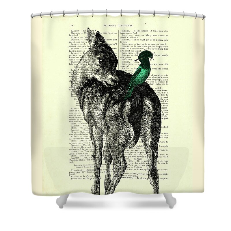 Fawn Shower Curtain featuring the mixed media Wildlife Friends by Madame Memento