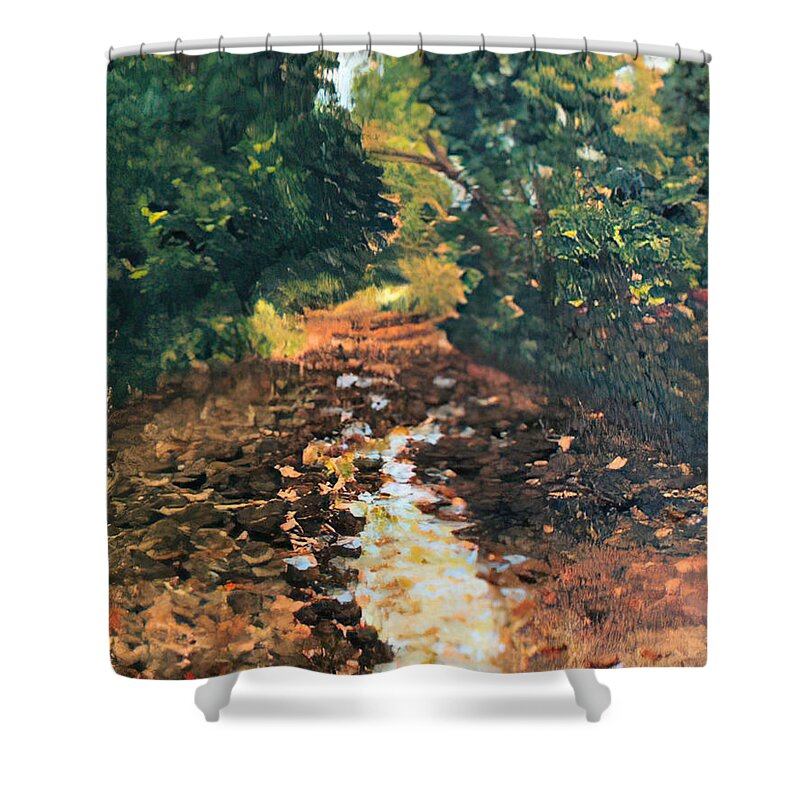 Plein Air Painting Shower Curtain featuring the painting Wildwood Creek by Ruben Carrillo