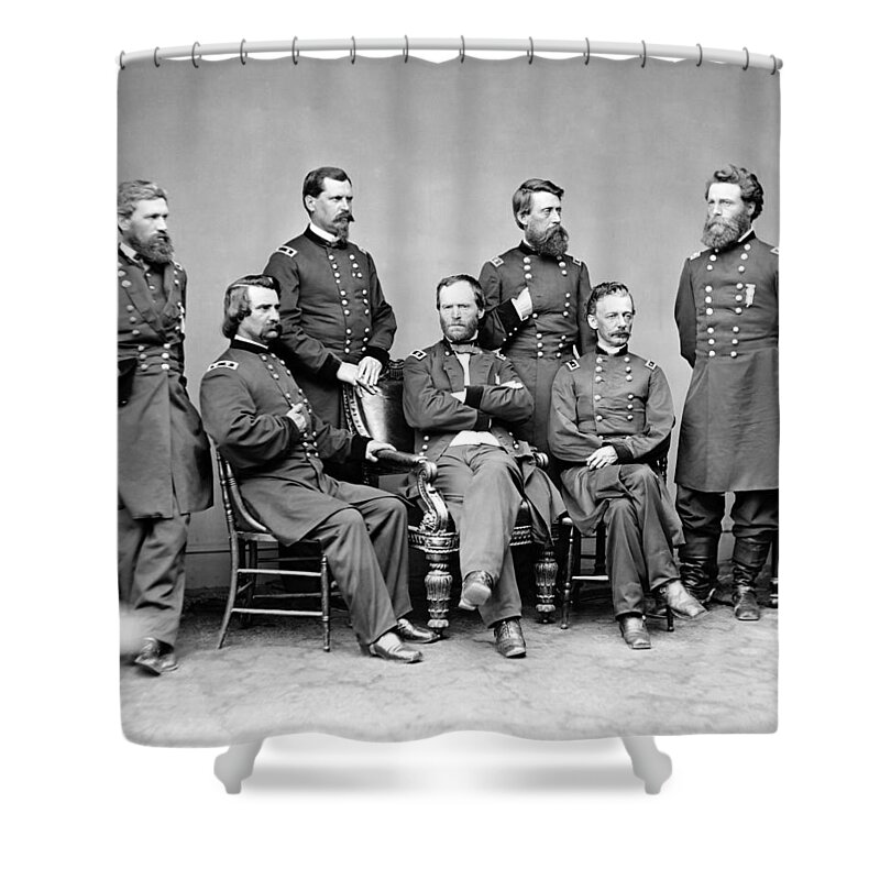 William Tecumseh Sherman Shower Curtain featuring the photograph William Sherman and His Generals - Civil War - Circa 1864 by War Is Hell Store