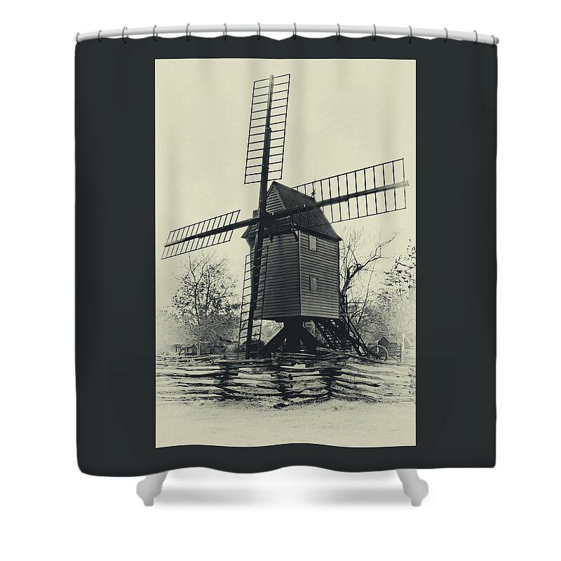 Williamsburg Shower Curtain featuring the photograph Williamsburg Windmill in Sepia by Norma Brandsberg