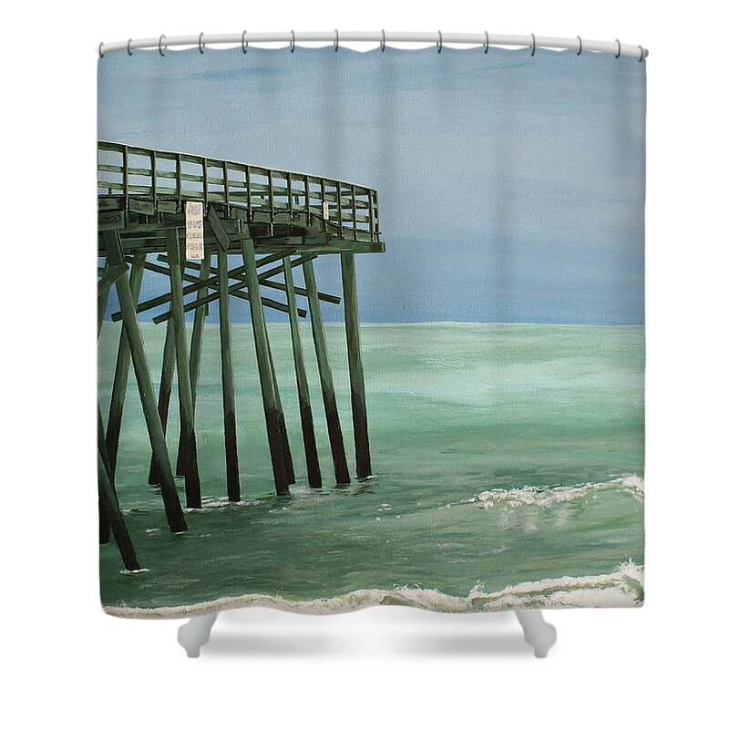 Pier Shower Curtain featuring the painting Wilmington Welcome by Heather E Harman