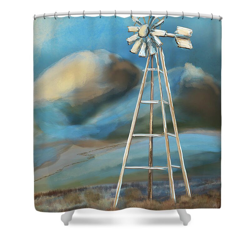 Farm Shower Curtain featuring the digital art Wind Mill by Doug Gist