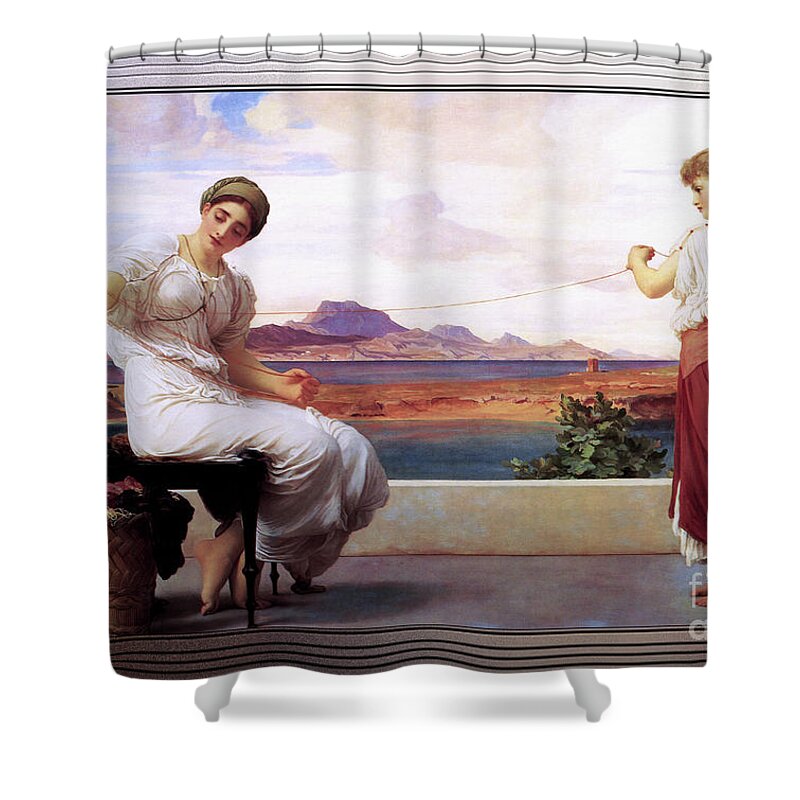 Winding The Skein Shower Curtain featuring the painting Winding The Skein by Frederic Leighton by Rolando Burbon