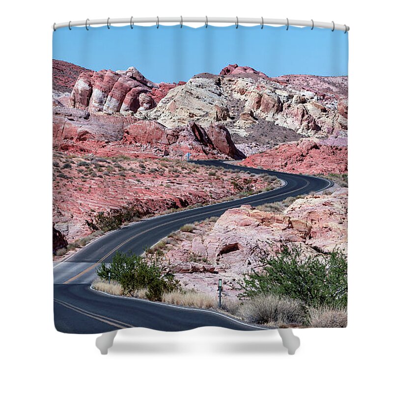 Aztec Sandstone Shower Curtain featuring the photograph Winding Through Fire by Kent Nancollas