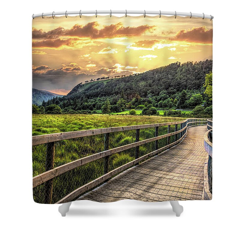 Clouds Shower Curtain featuring the photograph Winding Through the Glendalough Valley by Debra and Dave Vanderlaan