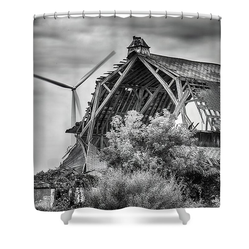 Windmill Shower Curtain featuring the photograph Windmill and Barn by Edward Shotwell
