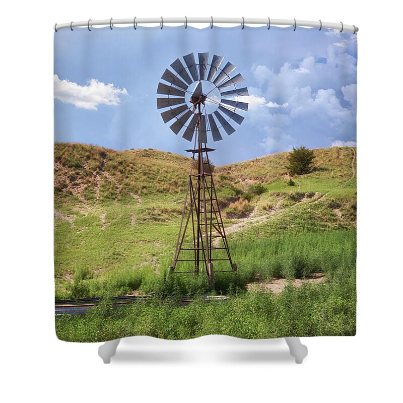 Nebraska Sandhills Shower Curtain featuring the photograph Windmill - Nebraska Sandhills by Susan Rissi Tregoning
