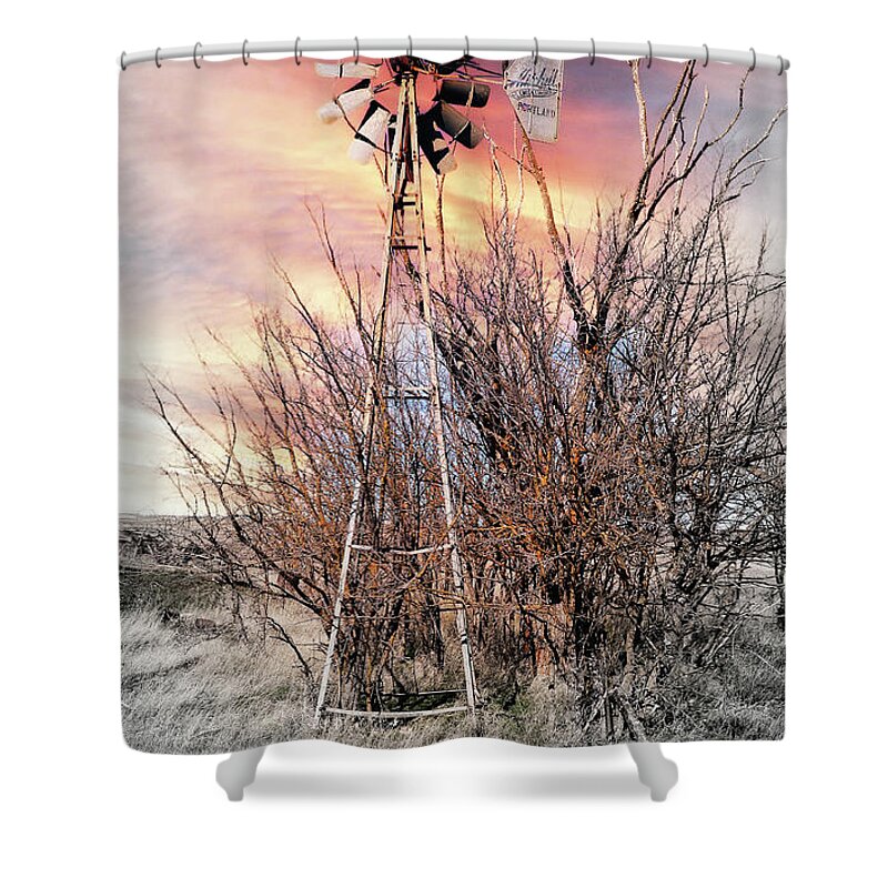 Windmill Shower Curtain featuring the digital art Windmill, Still Standing Strong by Fred Loring