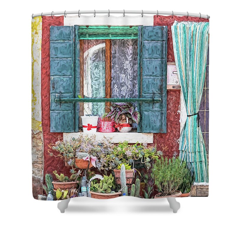 Venice Shower Curtain featuring the photograph Window Flowers of Venice by David Letts