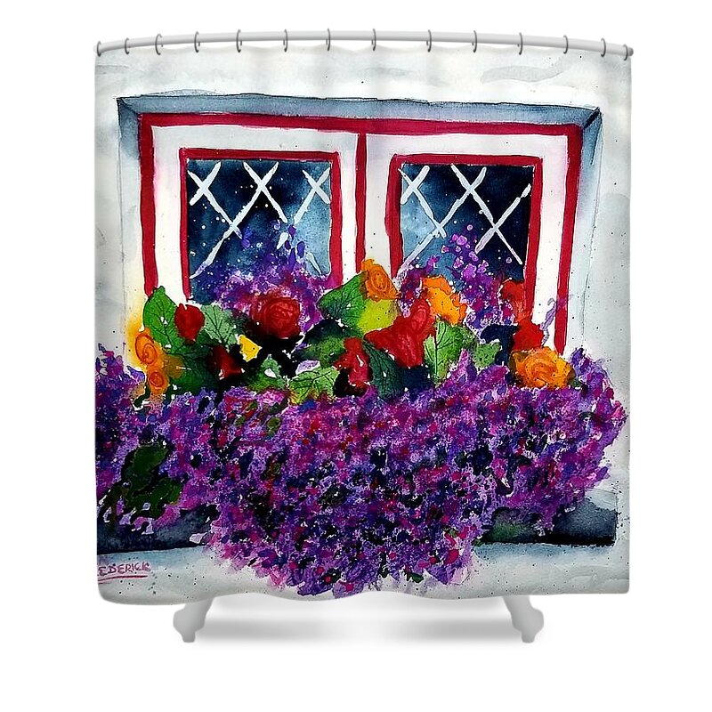 Flowers Shower Curtain featuring the painting Window Treatment by Ann Frederick