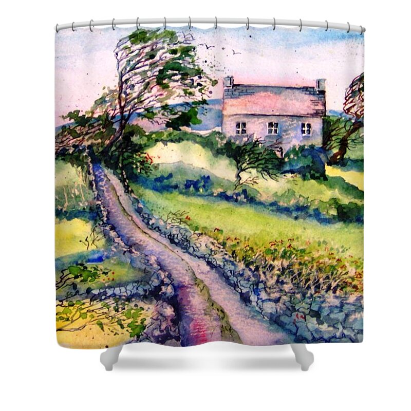 Island Landscape Shower Curtain featuring the painting Windy Day Clear Island by Trudi Doyle